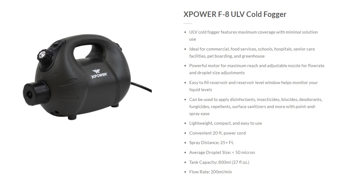 XPOWER F8 ULV Cold Fogger ELECTRIC EBA Machinery Services Pte. Ltd